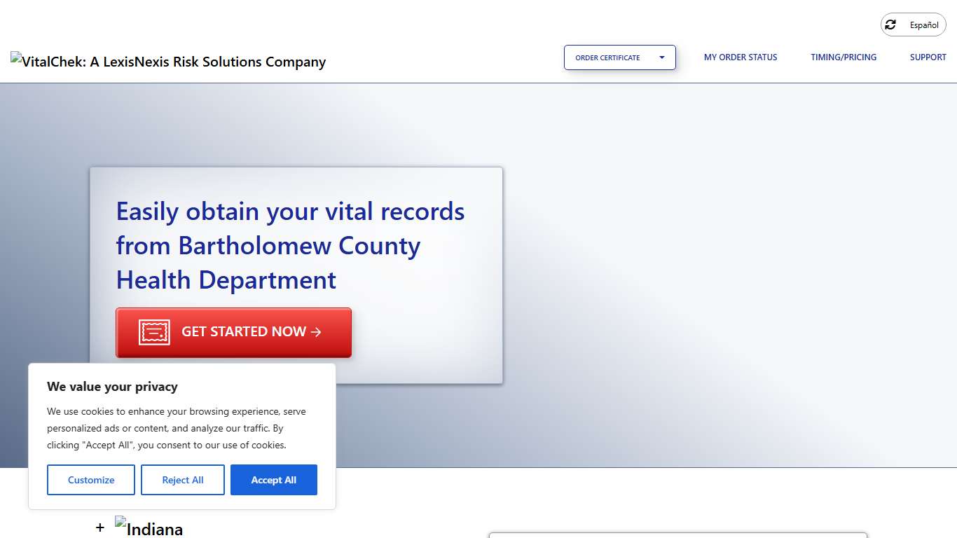 Bartholomew County Health Department (IN) | Order Certificates - VitalChek